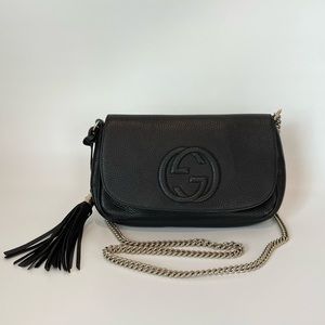 Authentic Gucci Soho Flap Bag Chain Crossbody Black